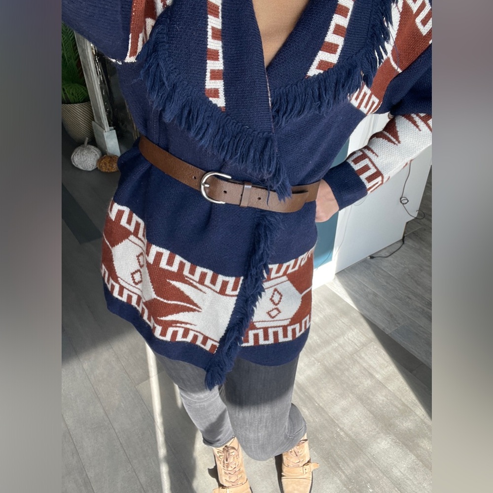 🇮🇹MADE IN ITALY warm navy blue cardigan with a print